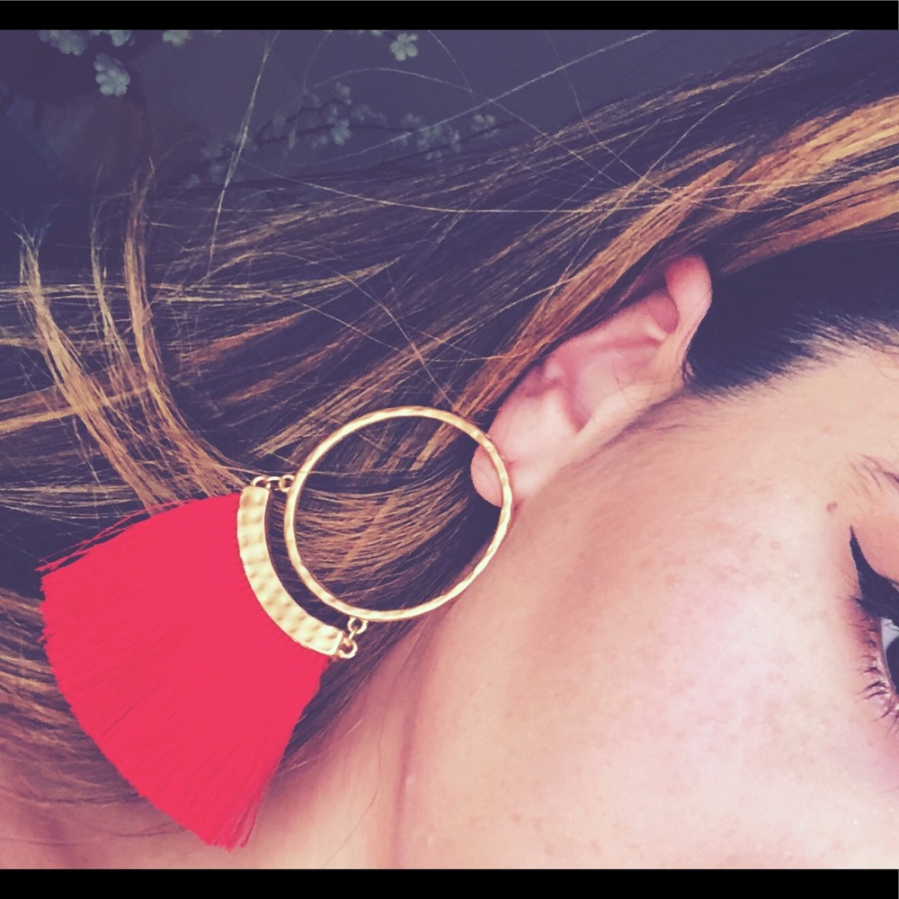 Red and gold tassel earrings